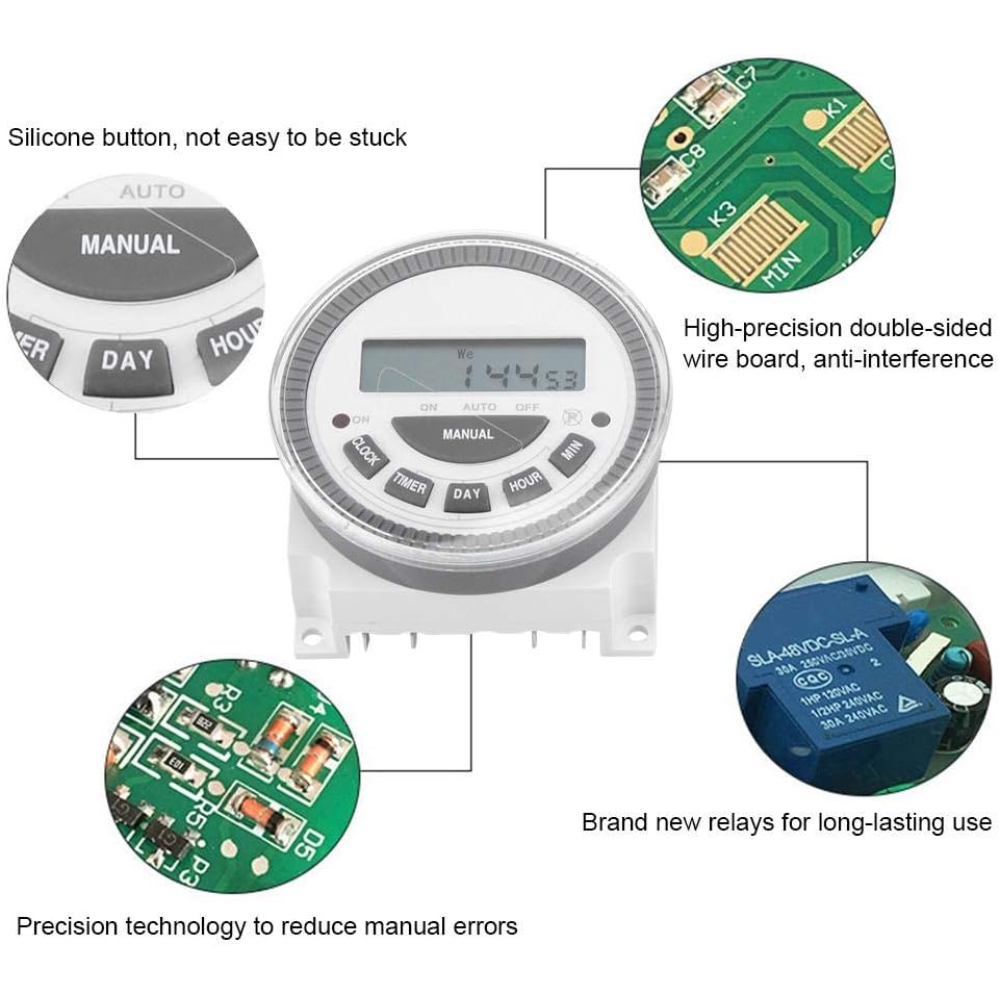 YKTech Programmable Digital Timer Switch Relay 16 Program 220V - TM619 Gambar produk YKTech Programmable Digital Timer Switch Relay 16 Program 220V - TM619 - 3