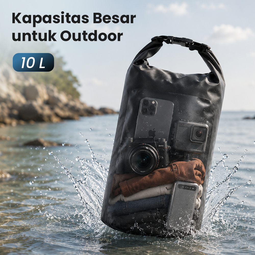 Dezlon Ocean Pack Dry Bag Waterproof Crossbody Tas Tahan Air Parasut 10L - INU142 Gambar produk Dezlon Ocean Pack Dry Bag Waterproof Crossbody Tas Tahan Air Parasut 10L - INU142 - 3