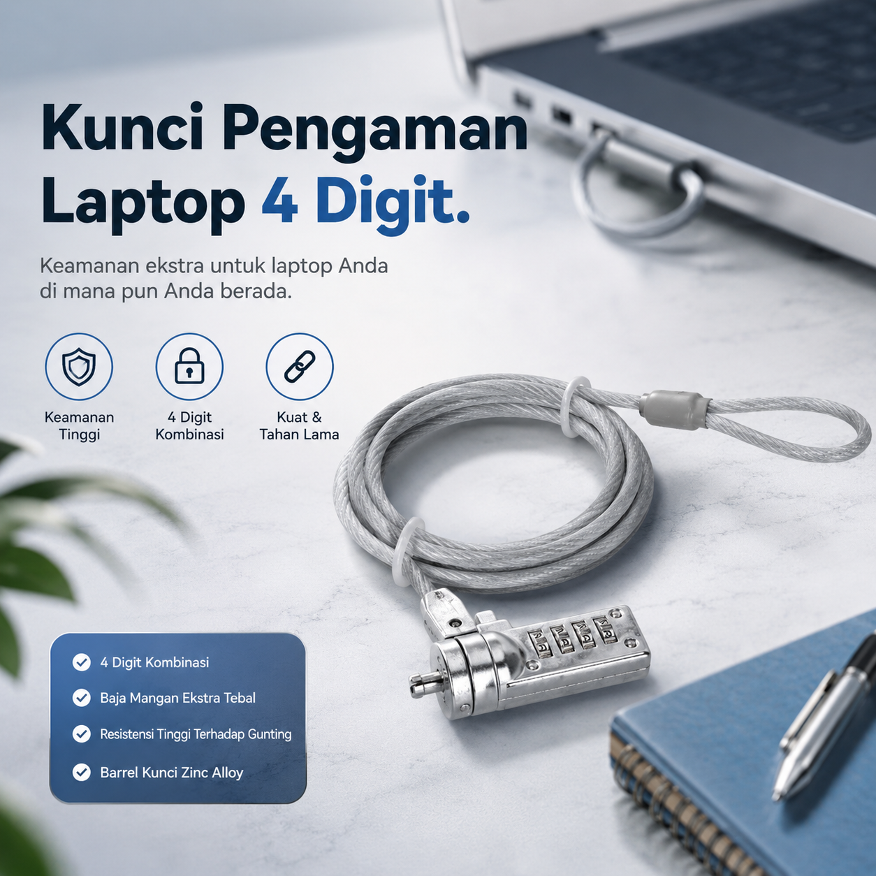 F&K Kunci Pengaman Laptop Code Kombinasi Angka 4 Digit Security Lock - 90880 Gambar produk F&K Kunci Pengaman Laptop Code Kombinasi Angka 4 Digit Security Lock - 90880 - Utama