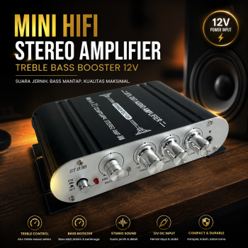 Gambar produk LVPIN Mini HiFi Stereo Amplifier Treble Bass Booster 12V - ST-838