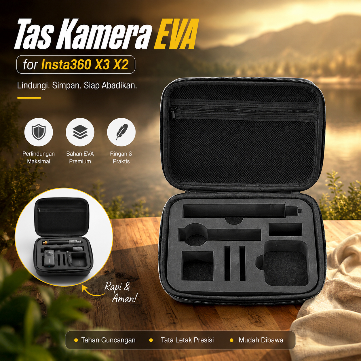 HRR Tas Kamera Insta360 X3 X2 Action Camera Case EVA Liner Waterproof - HR-22 Gambar produk HRR Tas Kamera Insta360 X3 X2 Action Camera Case EVA Liner Waterproof - HR-22 - Utama