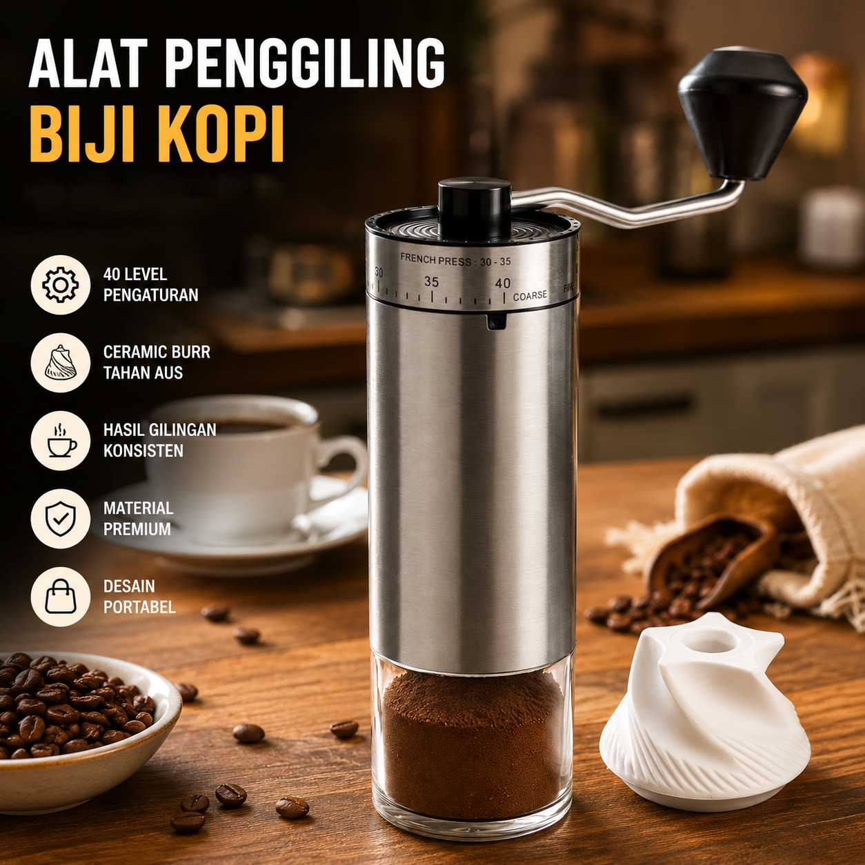 Gingira Alat Penggiling Kopi Manual Coffee Grinder Portable 40 Level - RH-200 Gambar produk Gingira Alat Penggiling Kopi Manual Coffee Grinder Portable 40 Level - RH-200 - Utama