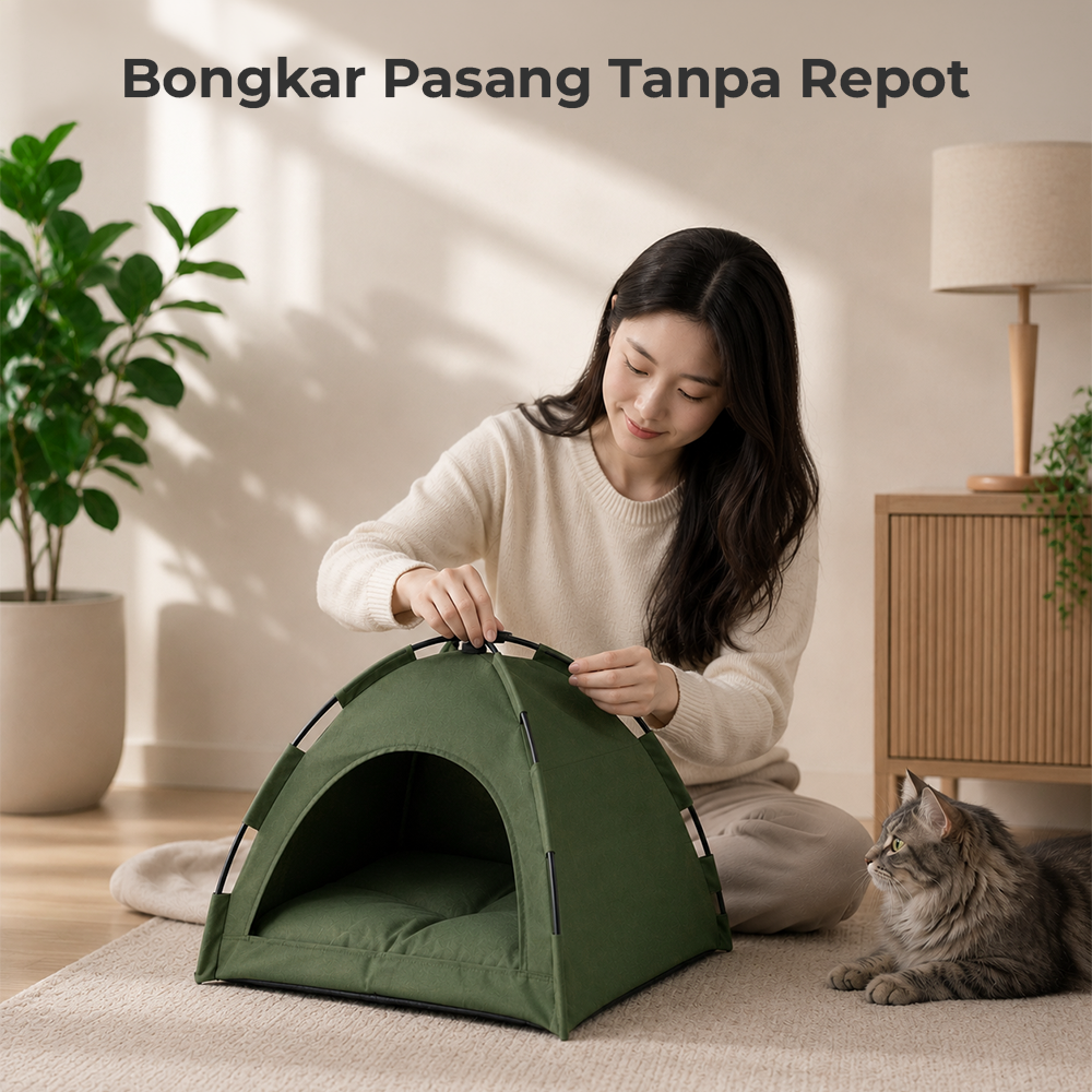 VOOPET Tempat Tidur Kucing Model Tenda Foldable Cat Bed with Pillow Size M - VP2 Gambar produk VOOPET Tempat Tidur Kucing Model Tenda Foldable Cat Bed with Pillow Size M - VP2 - 4