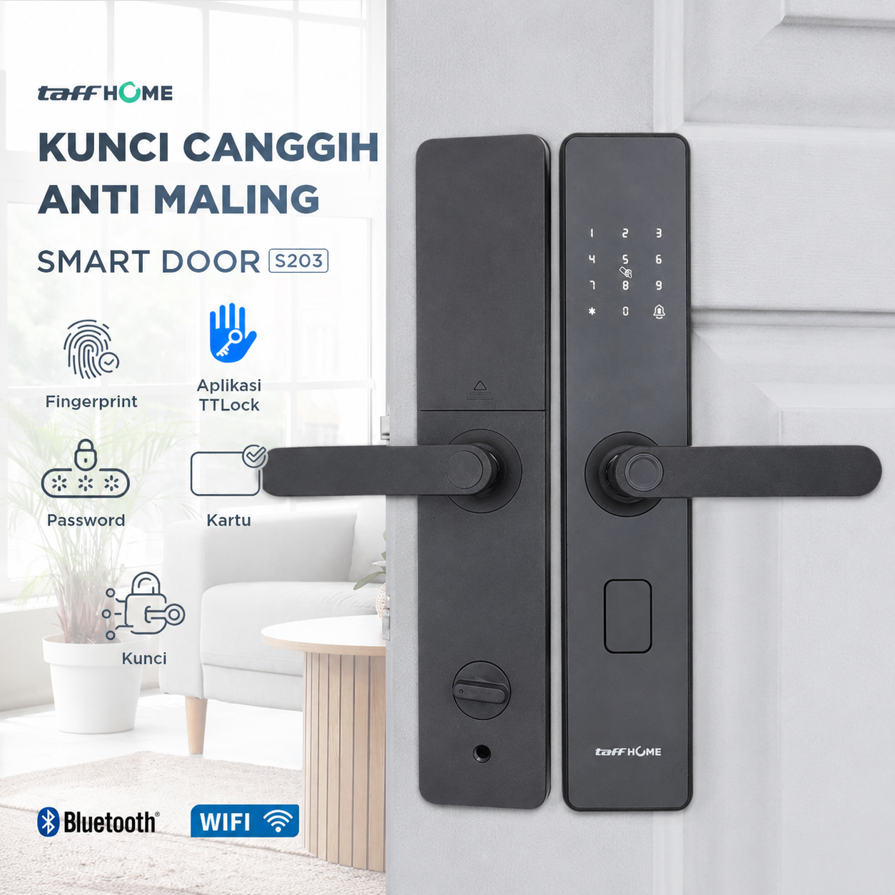 TaffHOME Smart Door Lock Bluetooth Password Fingerprint Card TTLock - S203TT Gambar produk TaffHOME Smart Door Lock Bluetooth Password Fingerprint Card TTLock - S203TT - Utama