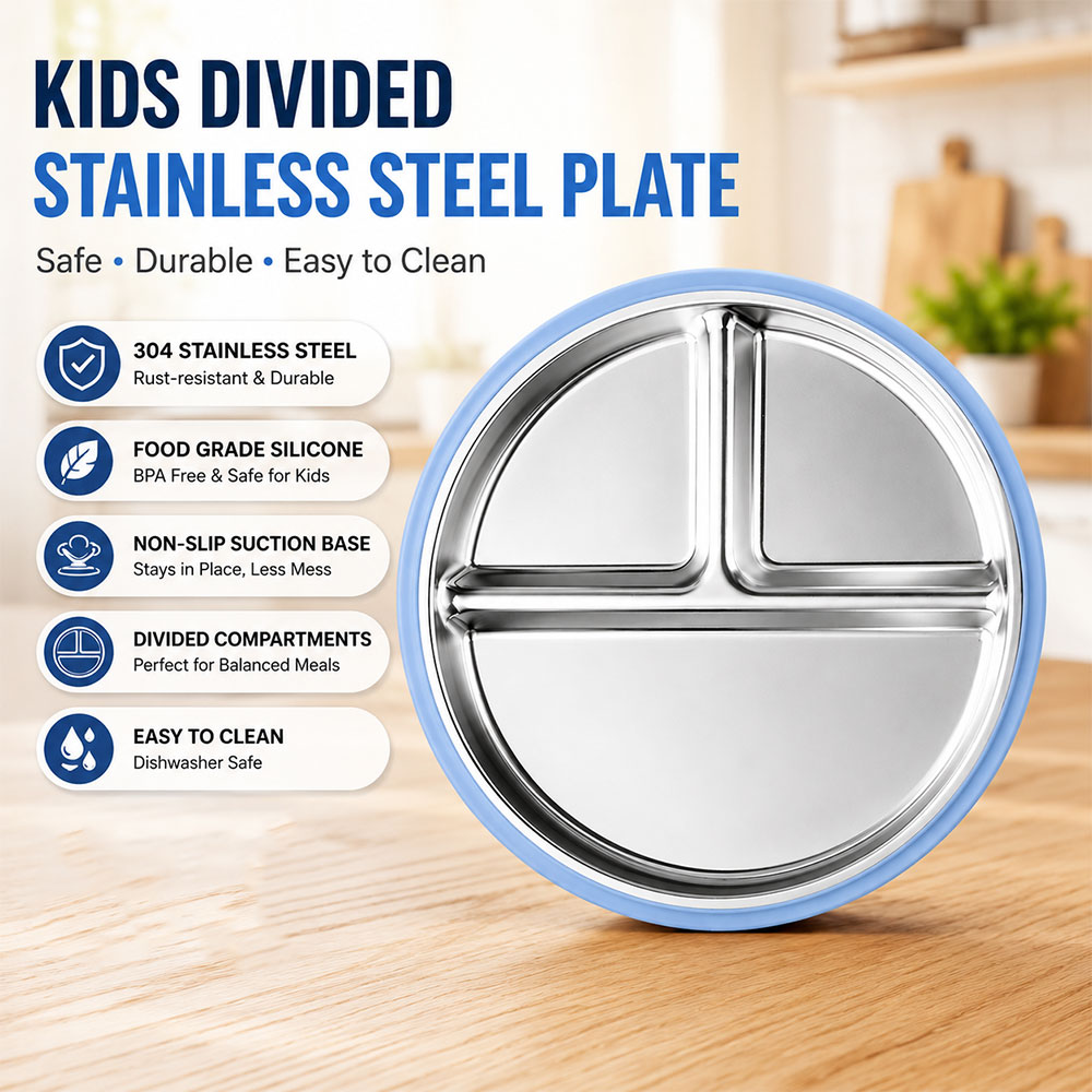 Bakpo Stainless Suction Plate Piring Makan Bayi Anti Slip - SGEE10 Gambar produk Bakpo Stainless Suction Plate Piring Makan Bayi Anti Slip - SGEE10 - Utama