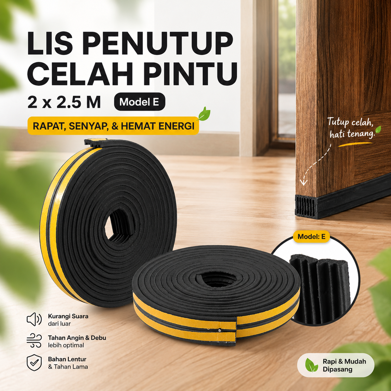 Gambar produk TaffHOME Lis Penutup Celah Pintu Penghalang Debu Door Seal 2x2.5M E - ESPV5 - Utama