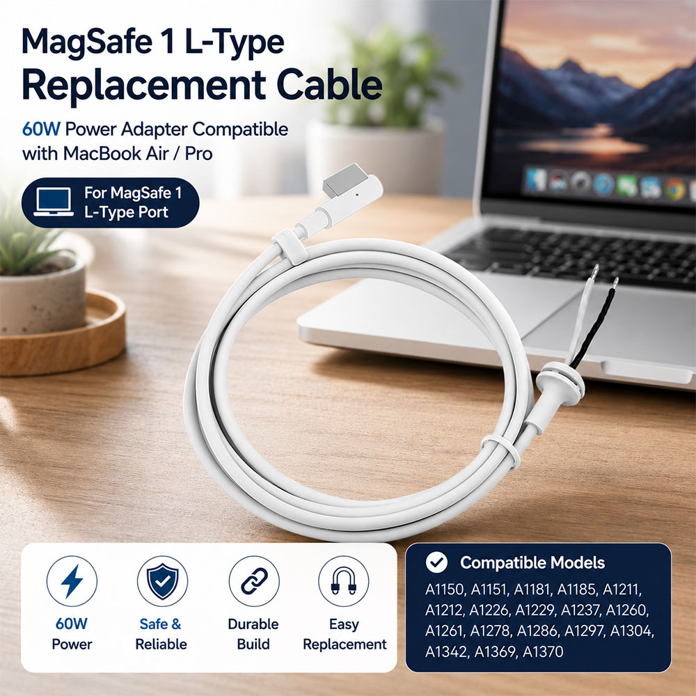 Gambar produk Nephy Kabel Chager Magsafe 1 L Type Replacement Cable Macbook Air/Pro 60W - AO20 - Utama
