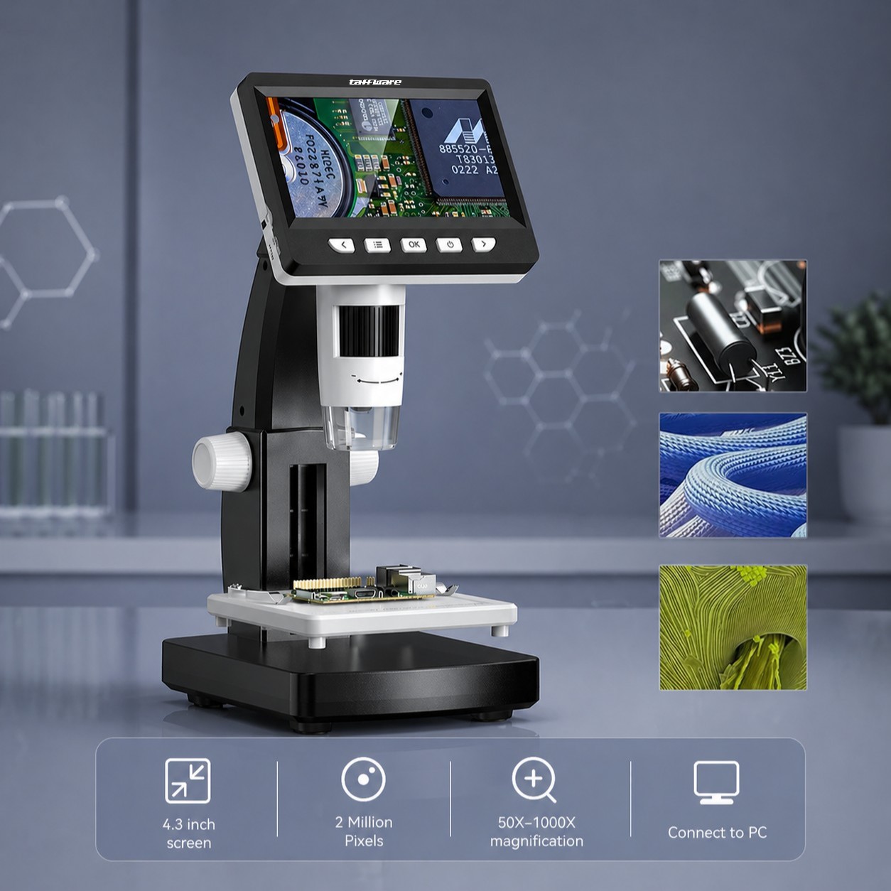 Taffware Mikroskop Digital Monitor 1080P 1000x 4.3 Inch 2MP 1200mAh - 306B Gambar produk Taffware Mikroskop Digital Monitor 1080P 1000x 4.3 Inch 2MP 1200mAh - 306B - 1