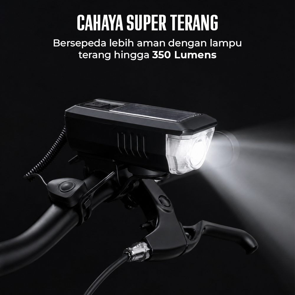YAJIAPLUS Lampu Depan Sepeda LED Waterproof Solar Charging 350 Lumens - LY-17 Gambar produk YAJIAPLUS Lampu Depan Sepeda LED Waterproof Solar Charging 350 Lumens - LY-17 - 1