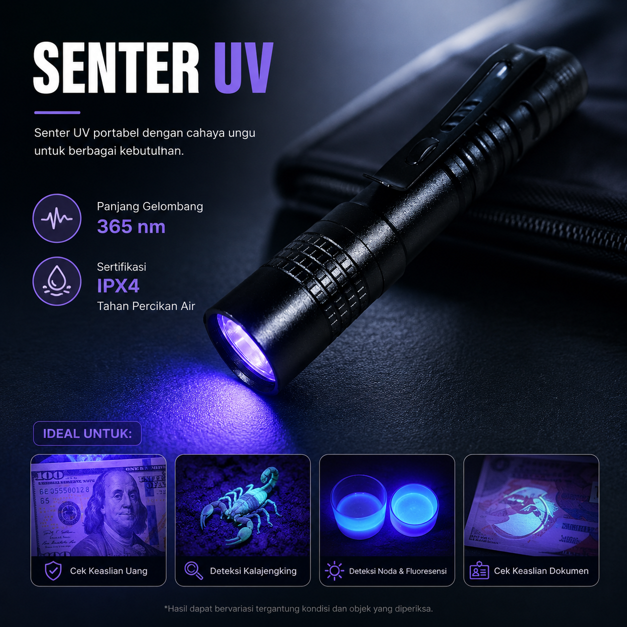 GREI Senter UV Waterproof Mini Flashlight 365nm IPX4 - G551 Gambar produk GREI Senter UV Waterproof Mini Flashlight 365nm IPX4 - G551 - Utama