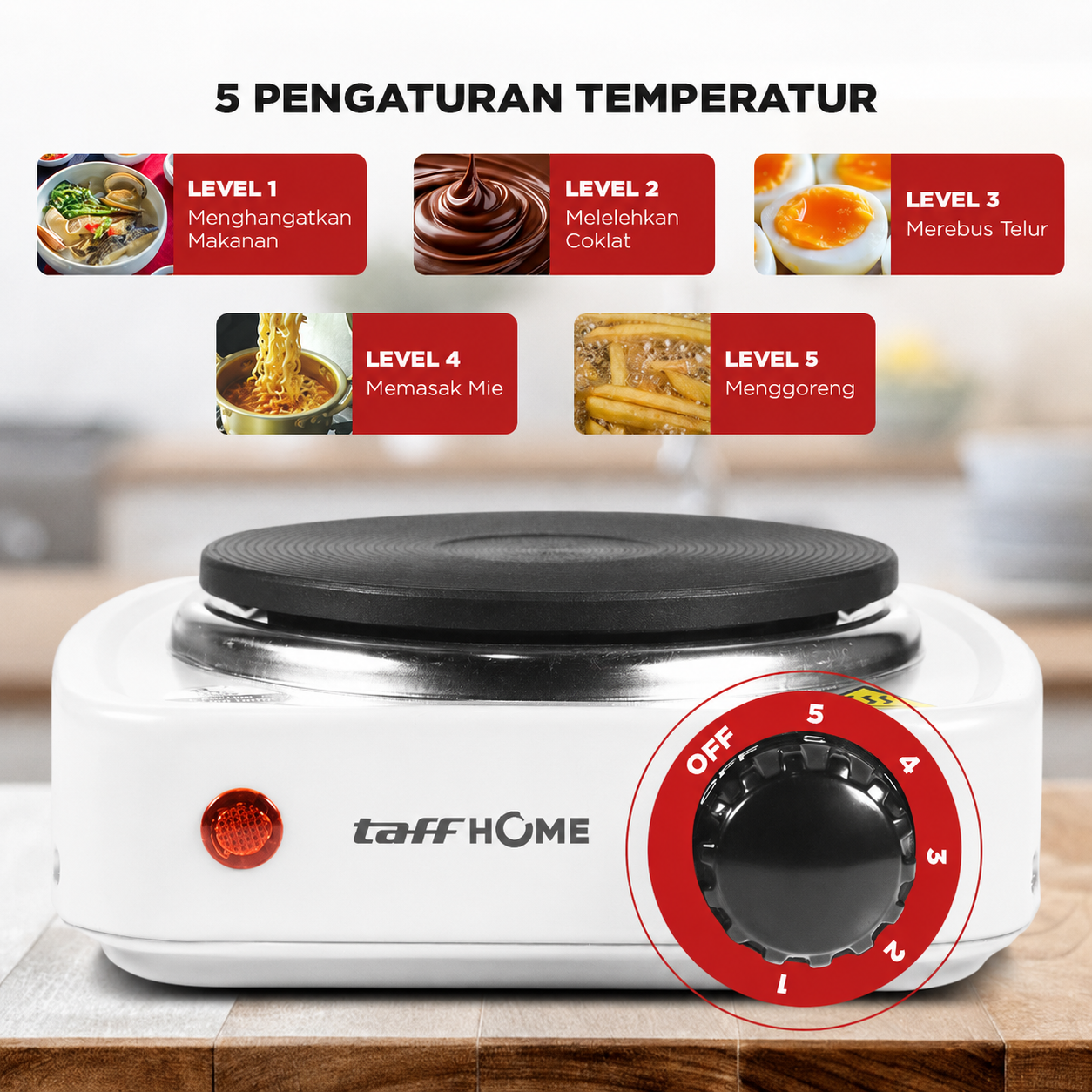 TaffHOME Kompor Listrik 1 Tungku Mini Portable Hot Plate 500W - H1-500-10 Gambar produk TaffHOME Kompor Listrik 1 Tungku Mini Portable Hot Plate 500W - H1-500-10 - 2