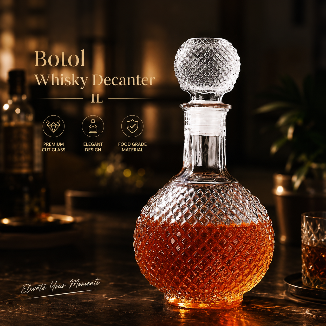 One Two Cups Botol Whisky Decanter Glass Liquor Scotch Luxury Round 1L - C13 Gambar produk One Two Cups Botol Whisky Decanter Glass Liquor Scotch Luxury Round 1L - C13 - Utama