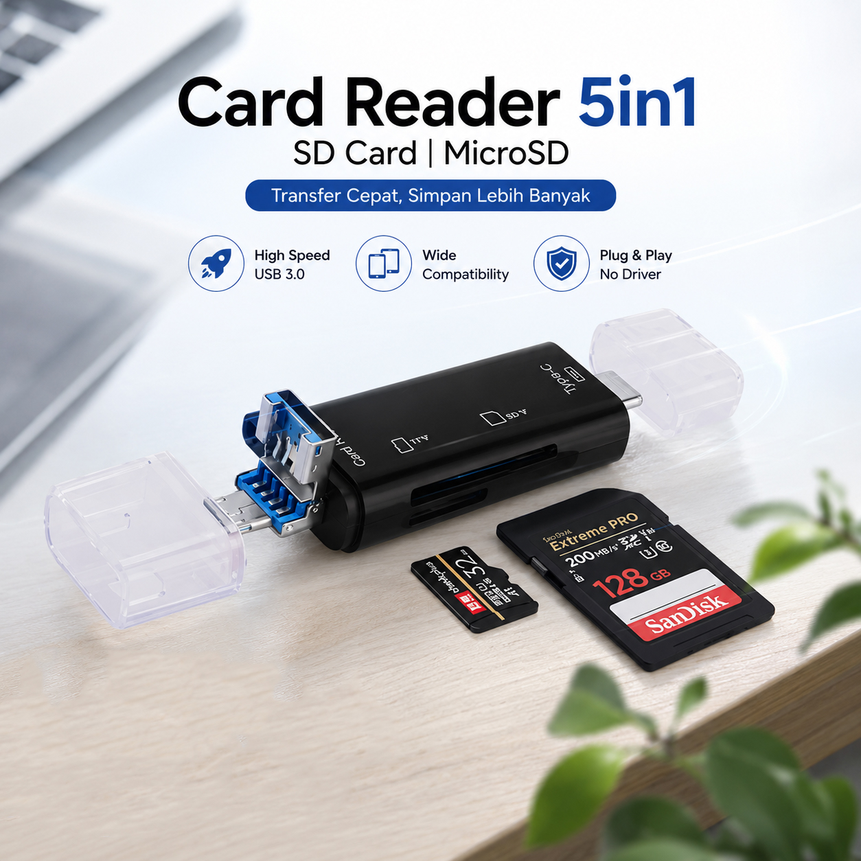 Gambar produk Elough Card Reader 5in1 Type C Micro USB 3.0 OTG SD MicroSD - EL-51 - Utama