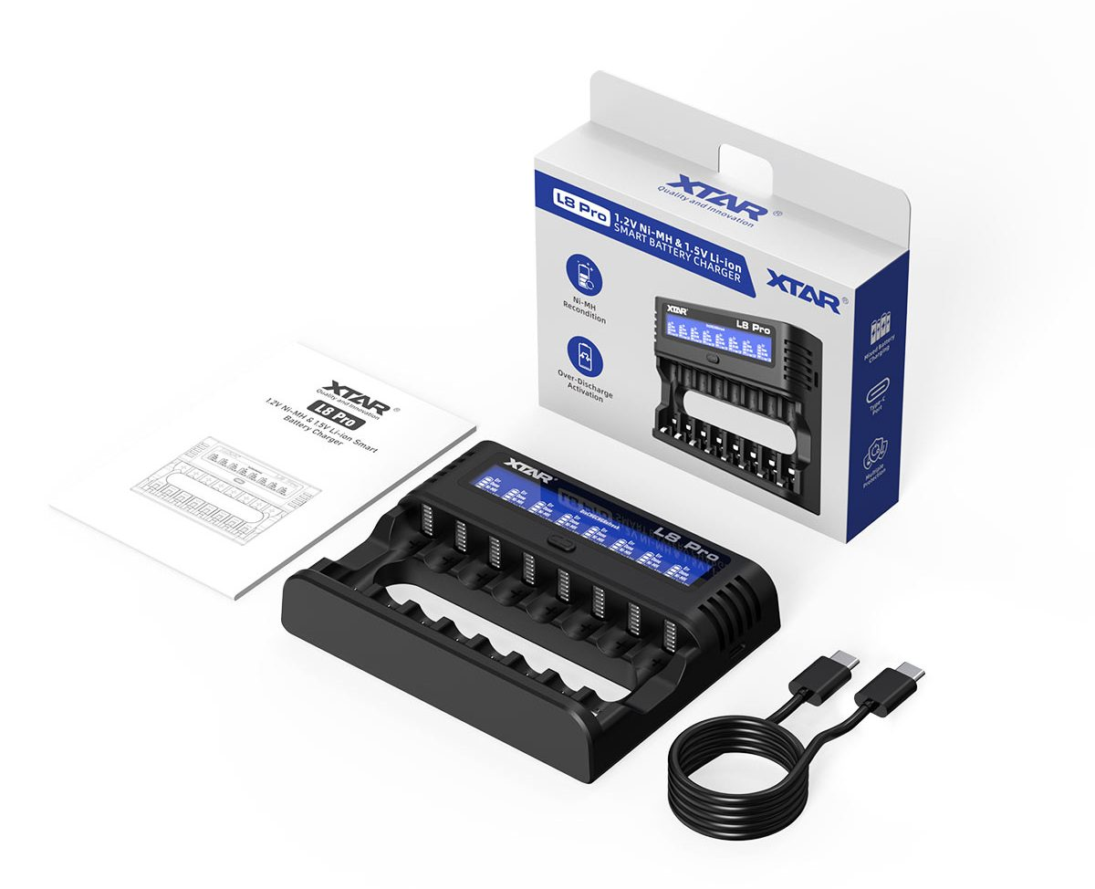 Gambar produk XTAR Charger Baterai 8 Slot AA AAA Li-Ion Ni-MH LCD Display USB Type C - L8 Pro - Kemasan