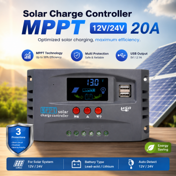 SolaBright Solar Charge Controller MPPT 2 USB Automatic 12V/24V - HXC3