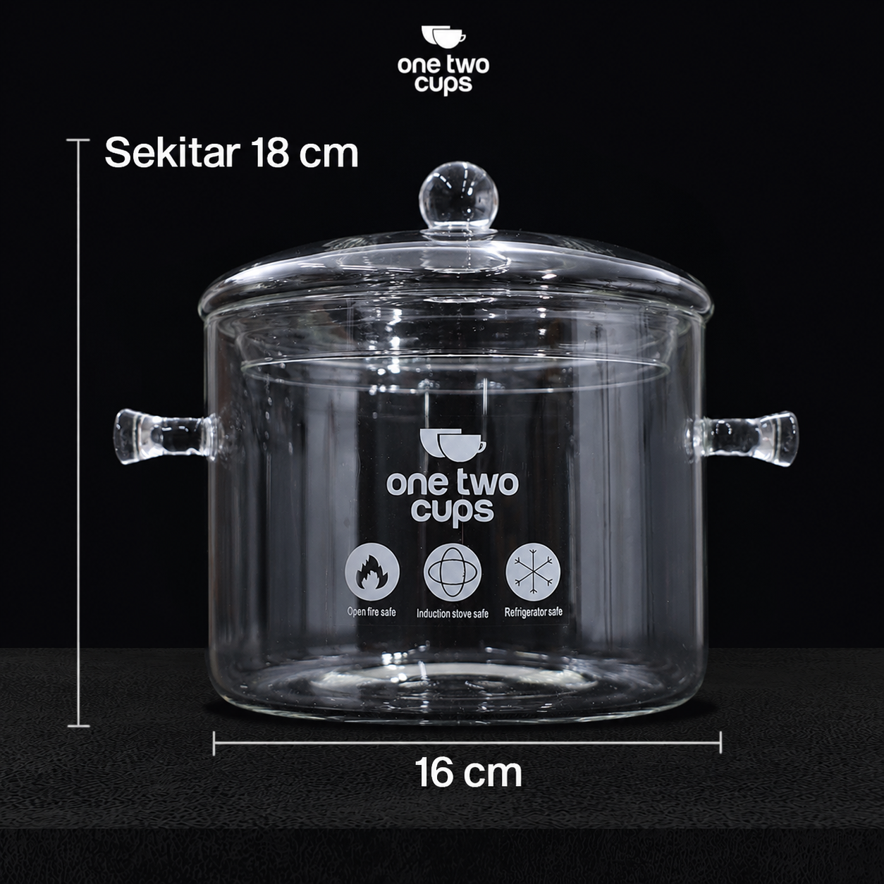 One Two Cups Panci Kaca Tahan Panas Borosilikat Glass Cooking Pot 16cm - I-26 Gambar produk One Two Cups Panci Kaca Tahan Panas Borosilikat Glass Cooking Pot 16cm - I-26 - 7