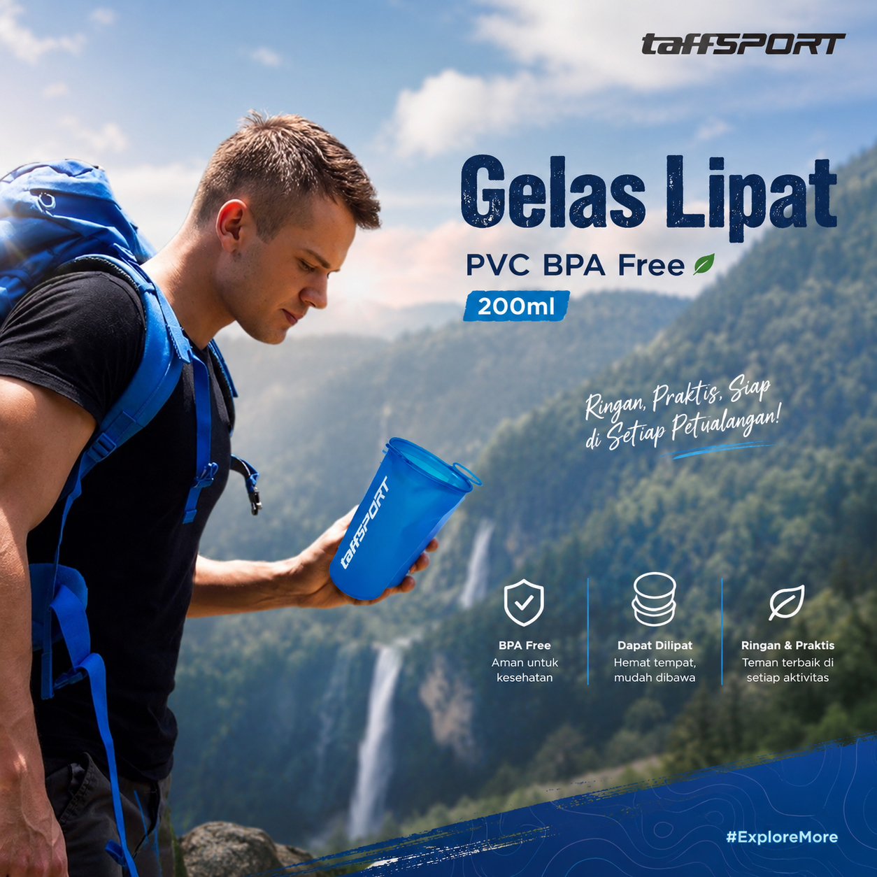 Gambar produk TaffSPORT Gelas Lipat PVC Foldable Cup BPA Free 200ml - TFB-20 - Utama