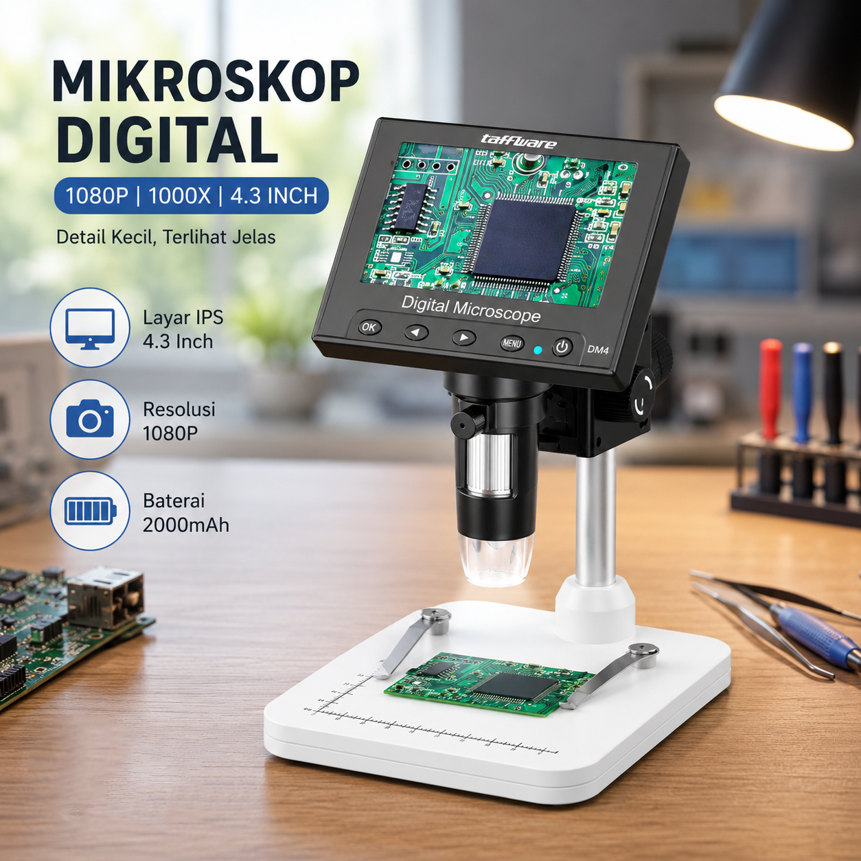 Taffware Mikroskop Digital Monitor 1080P 1000x 4.3 Inch 2MP 2000mAh - DM4 Gambar produk Taffware Mikroskop Digital Monitor 1080P 1000x 4.3 Inch 2MP 2000mAh - DM4 - Utama