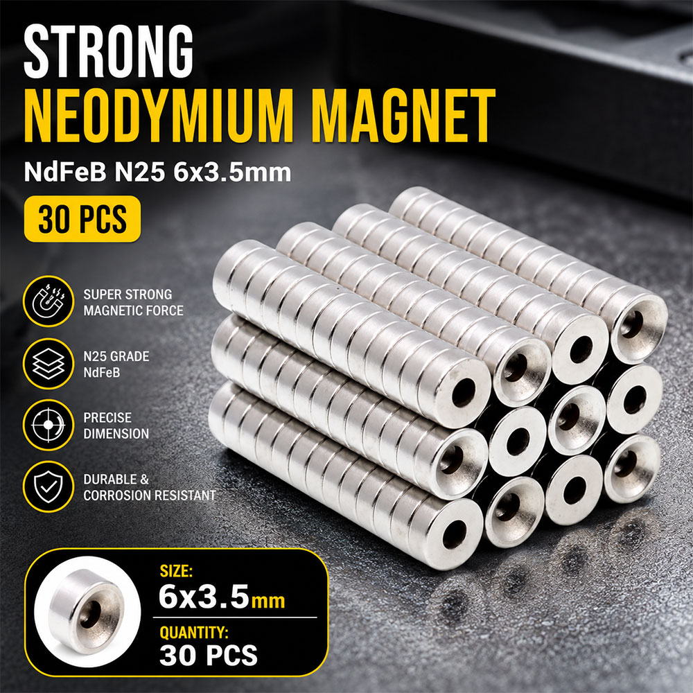 SAYTL Strong Neodymium Magnet NdFeB N25 6x3.5mm 30 PCS - N35 Gambar produk SAYTL Strong Neodymium Magnet NdFeB N25 6x3.5mm 30 PCS - N35 - Utama