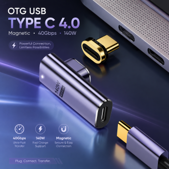 Chenyang OTG USB Type C 4.0 Magnetic Adaptor Elbow Suction 40Gbps - CH-40