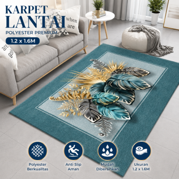 TaffHOME Karpet Lantai Permadani Leaves Pattern Polyester 1.2x1.6M - BQ130