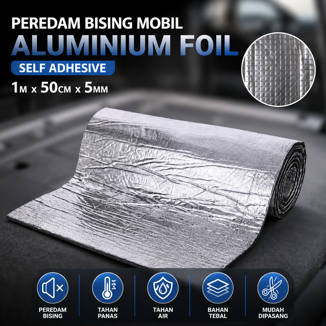 Podna Peredam Bising Mobil Aluminium Foil DIY Noise Insulation 1M 50cm 5mm - PD30 Gambar produk Podna Peredam Bising Mobil Aluminium Foil DIY Noise Insulation 1M 50cm 5mm - PD30 - Utama