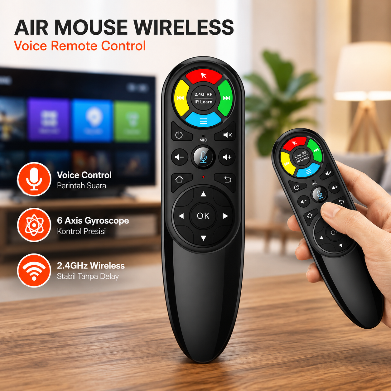 Gambar produk VONTAR Air Mouse Wireless 2.4GHz 6 Axis Gyroscope Voice Remote Control - Q6 - Utama