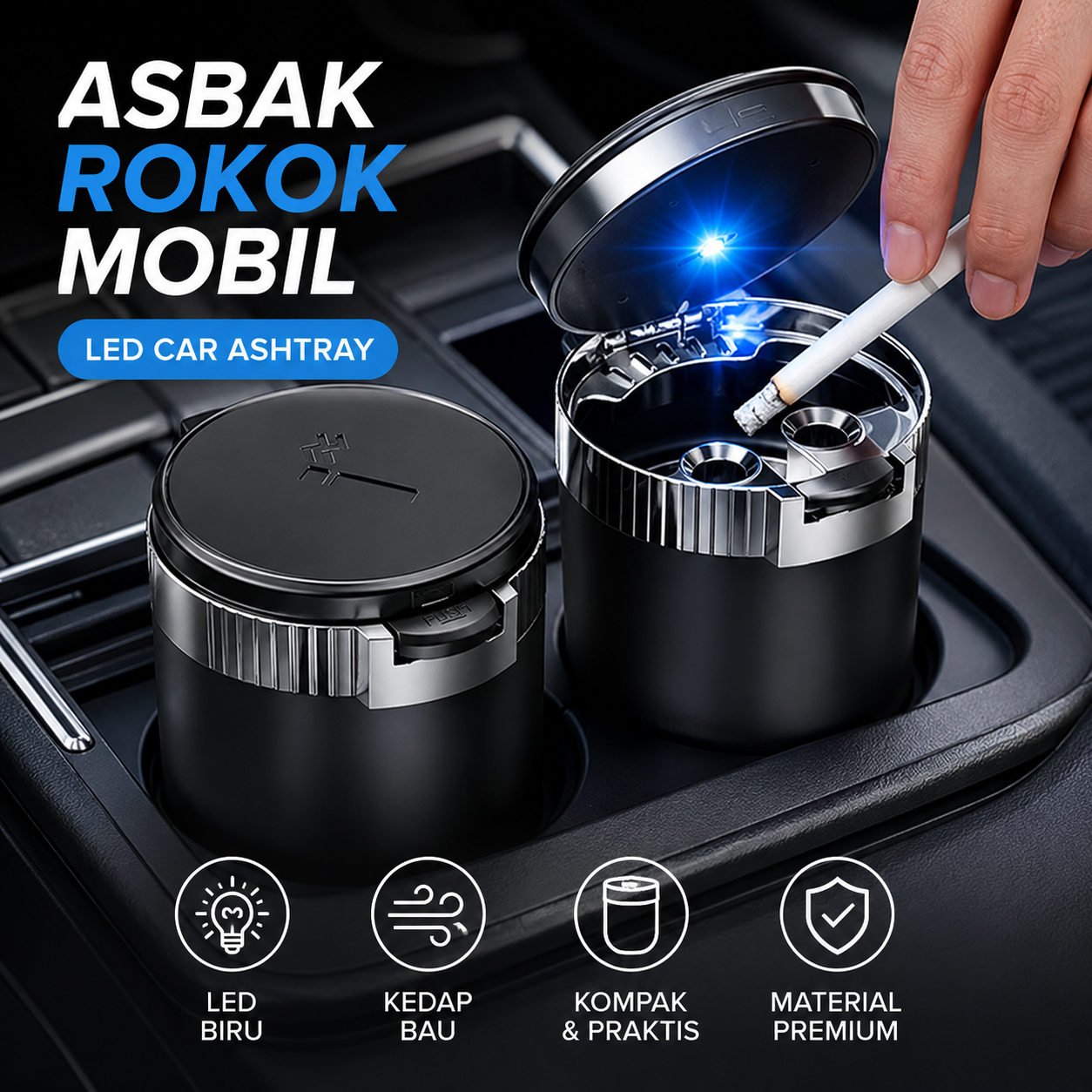 CHYIEER Asbak Rokok Mobil Car Ashtray LED Light Detachable - JC20 Gambar produk CHYIEER Asbak Rokok Mobil Car Ashtray LED Light Detachable - JC20 - Utama