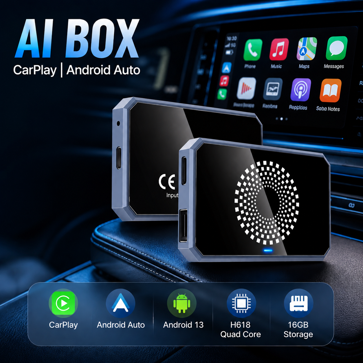 Hicar CarPlay AI Box Wireless 3in1 Android 13 HDMI H618 Quad Core 16GB - A11K Gambar produk Hicar CarPlay AI Box Wireless 3in1 Android 13 HDMI H618 Quad Core 16GB - A11K - Utama