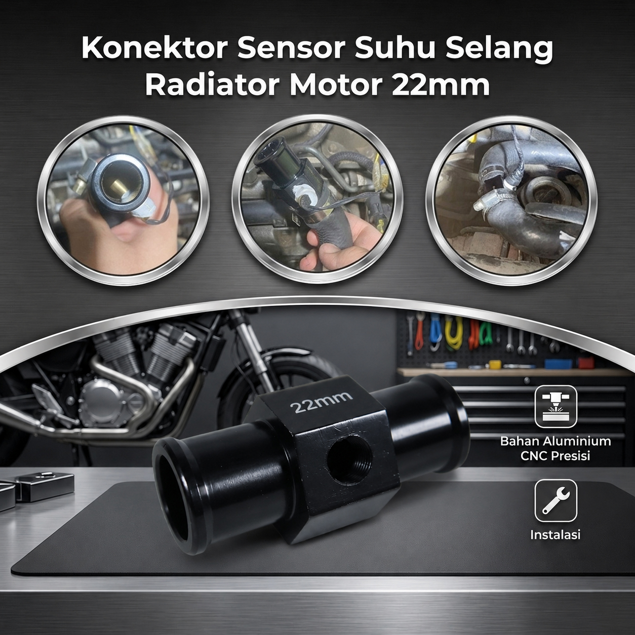 Gambar produk OTOHEROES Aksesoris Sensor Konektor Suhu Selang Radiator Mesin Motor 22mm - Utama