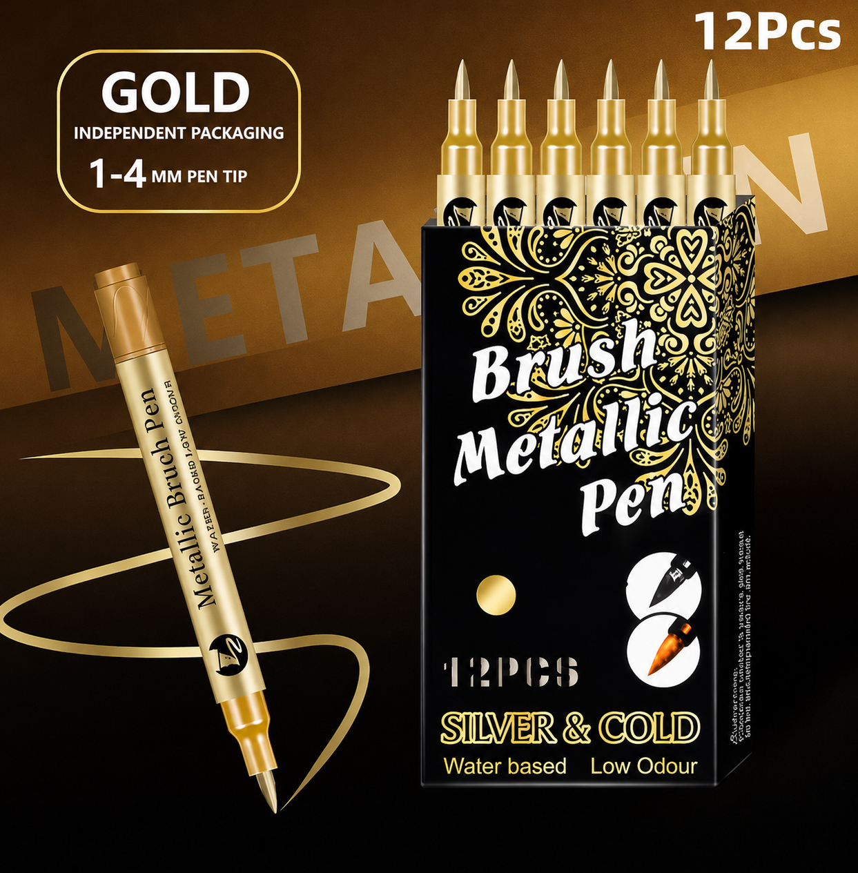 GuangNa Spidol Permanen Metallic Marker Brush Pen Water Based 12 PCS - H561 Gambar produk GuangNa Spidol Permanen Metallic Marker Brush Pen Water Based 12 PCS - H561 - Utama