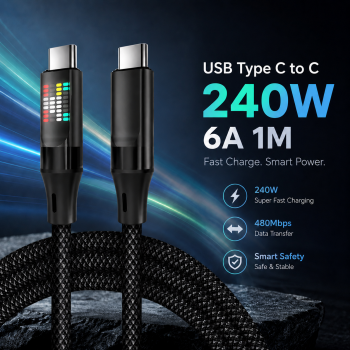 XCC Kabel Charger USB Type C Braided Nylon Fast Charge RGB 240W 6A 1M - X-1M