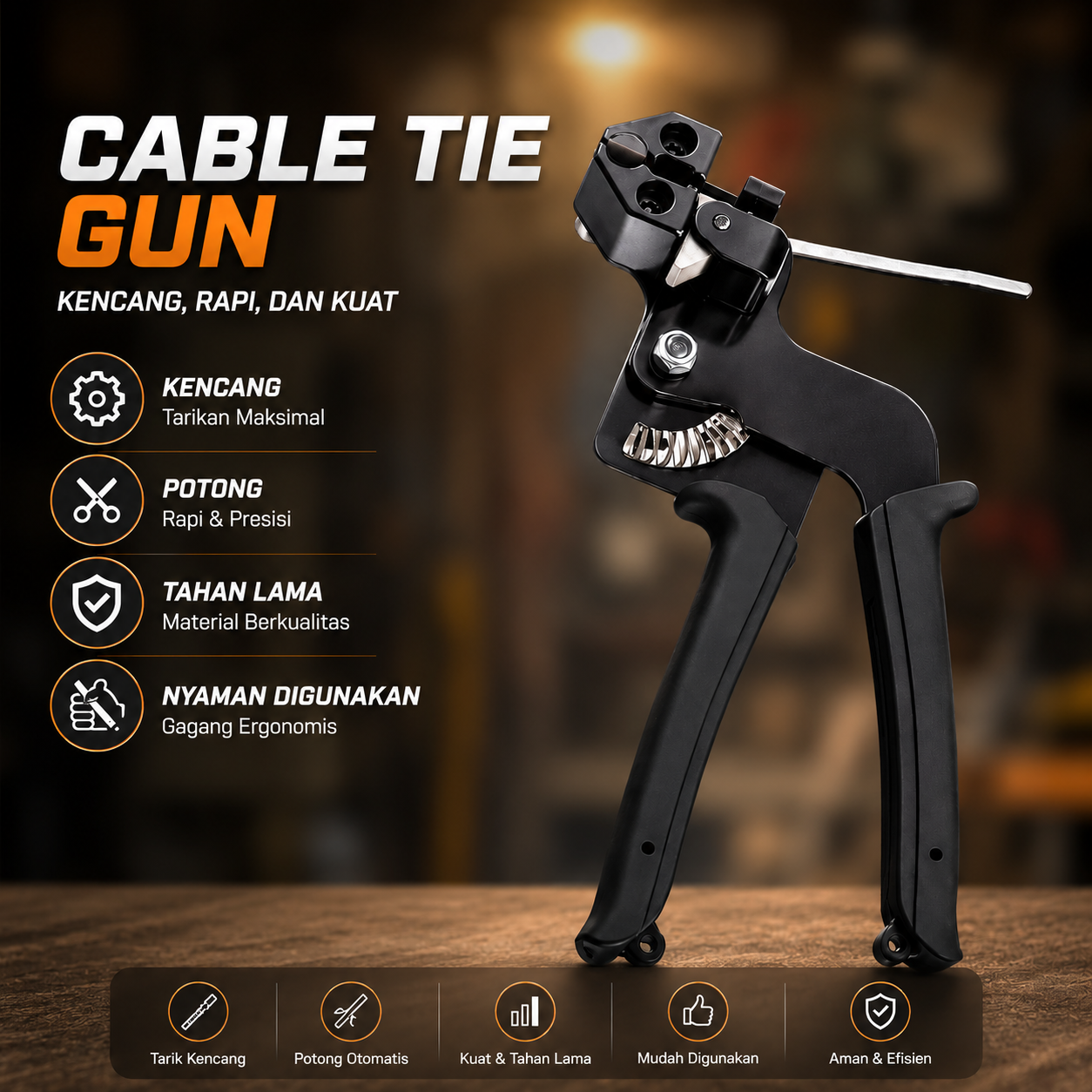 Taffware Cable Tie Gun Auto Cut Tang Pengikat Kabel Ties Stainless - SN-50 Gambar produk Taffware Cable Tie Gun Auto Cut Tang Pengikat Kabel Ties Stainless - SN-50 - Utama