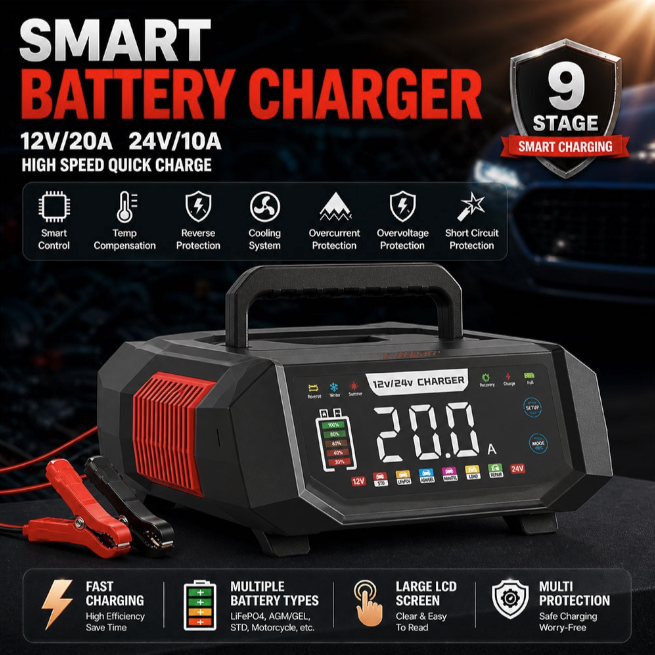 Taffware Charger Baterai Aki Mobil Motor Portable LED 300W 12/24V - RJ-E122001B Gambar produk Taffware Charger Baterai Aki Mobil Motor Portable LED 300W 12/24V - RJ-E122001B - Utama