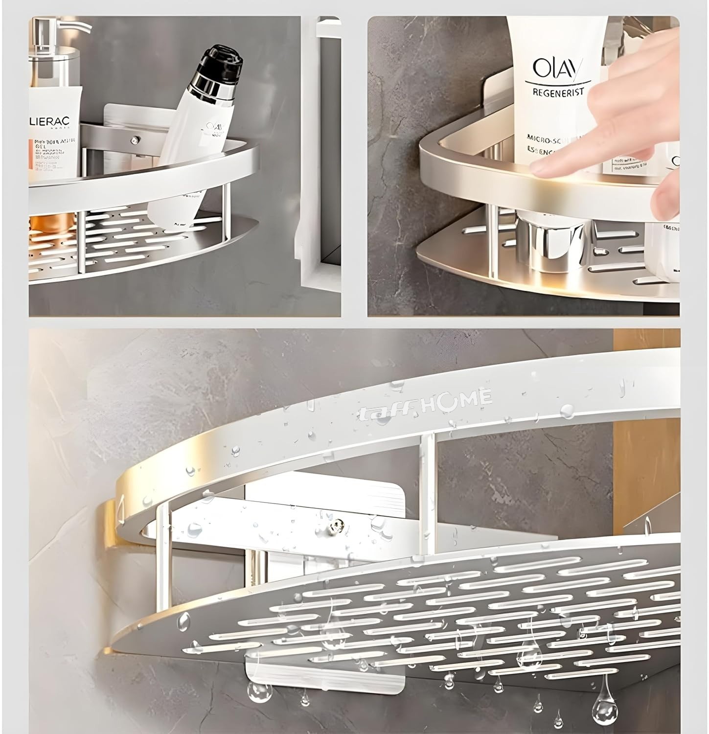 TaffHOME Rak Kamar Mandi Bathroom Corner Shelf Aluminium 2 PCS - RG4A Gambar produk TaffHOME Rak Kamar Mandi Bathroom Corner Shelf Aluminium 2 PCS - RG4A - 5