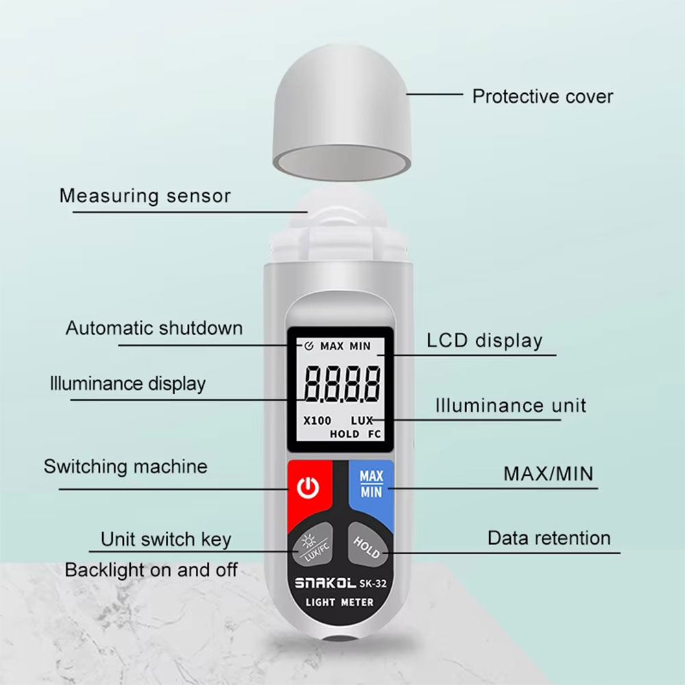 SNAK Digital Light Meter Luxmeter Alat Ukur Intensitas Cahaya LCD - SK-32 Gambar produk SNAK Digital Light Meter Luxmeter Alat Ukur Intensitas Cahaya LCD - SK-32 - 6
