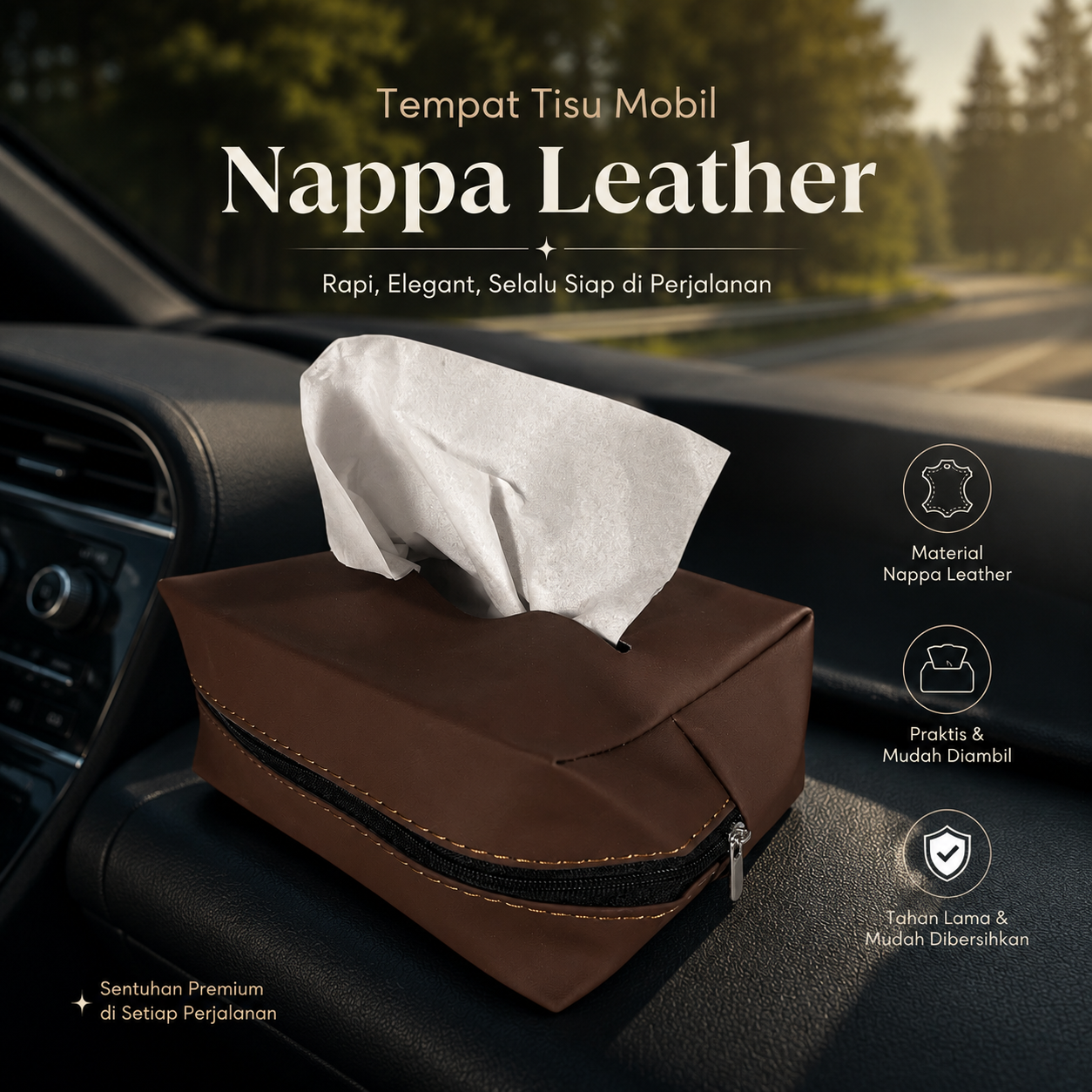 KUSH Tempat Tisu Mobil Multifunctional Car Tissue Box Nappa Leather - EA32 Gambar produk KUSH Tempat Tisu Mobil Multifunctional Car Tissue Box Nappa Leather - EA32 - Utama