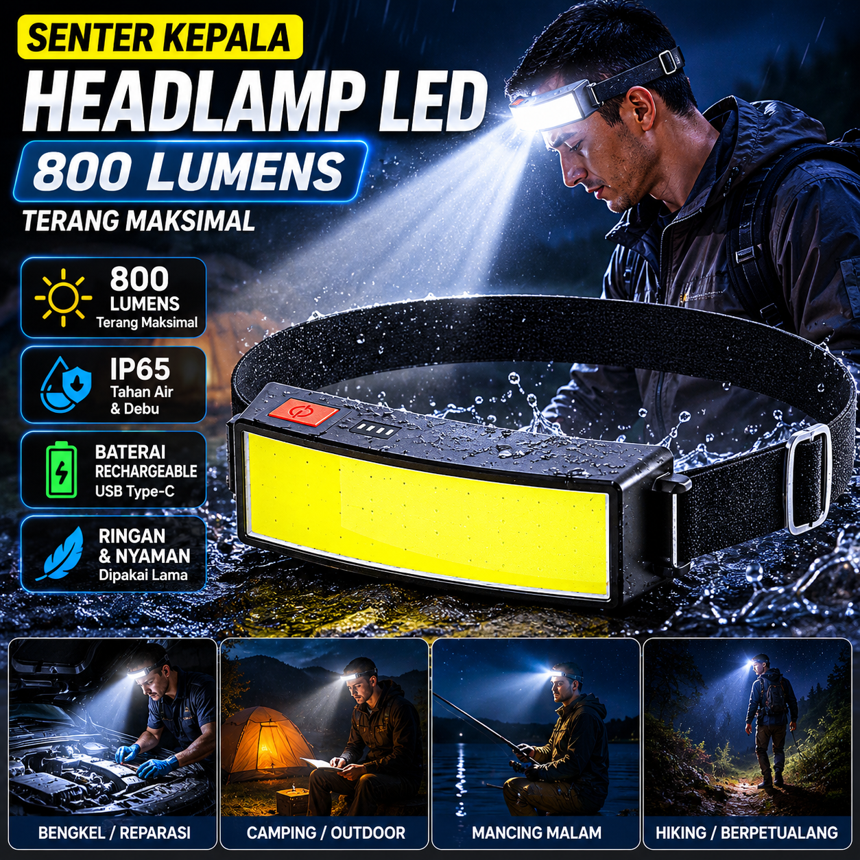 Pocketman Senter Kepala Headlamp LED IP65 800 Lumens - HS30 Gambar produk Pocketman Senter Kepala Headlamp LED IP65 800 Lumens - HS30 - Utama
