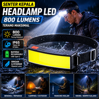 Gambar produk Pocketman Senter Kepala Headlamp LED IP65 800 Lumens - HS30