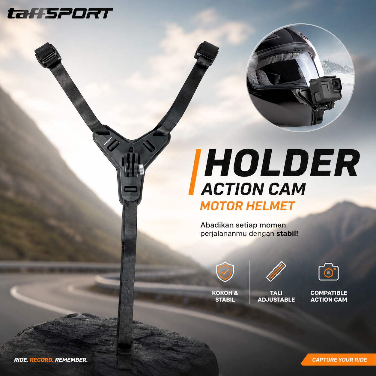 Gambar produk TaffSPORT Holder Kamera Aksi Motor Helmet Motorcycle Action Cam Holder - JSP47 - Utama