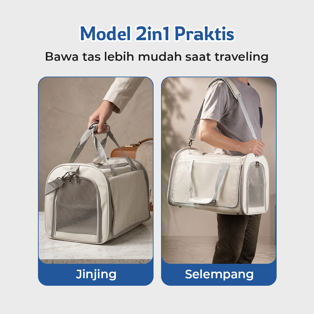 MEISU Tas Kandang Anjing Kucing Breathable Pet Carrier Bag 47x31x32cm - MS46 Gambar produk MEISU Tas Kandang Anjing Kucing Breathable Pet Carrier Bag 47x31x32cm - MS46 - 4