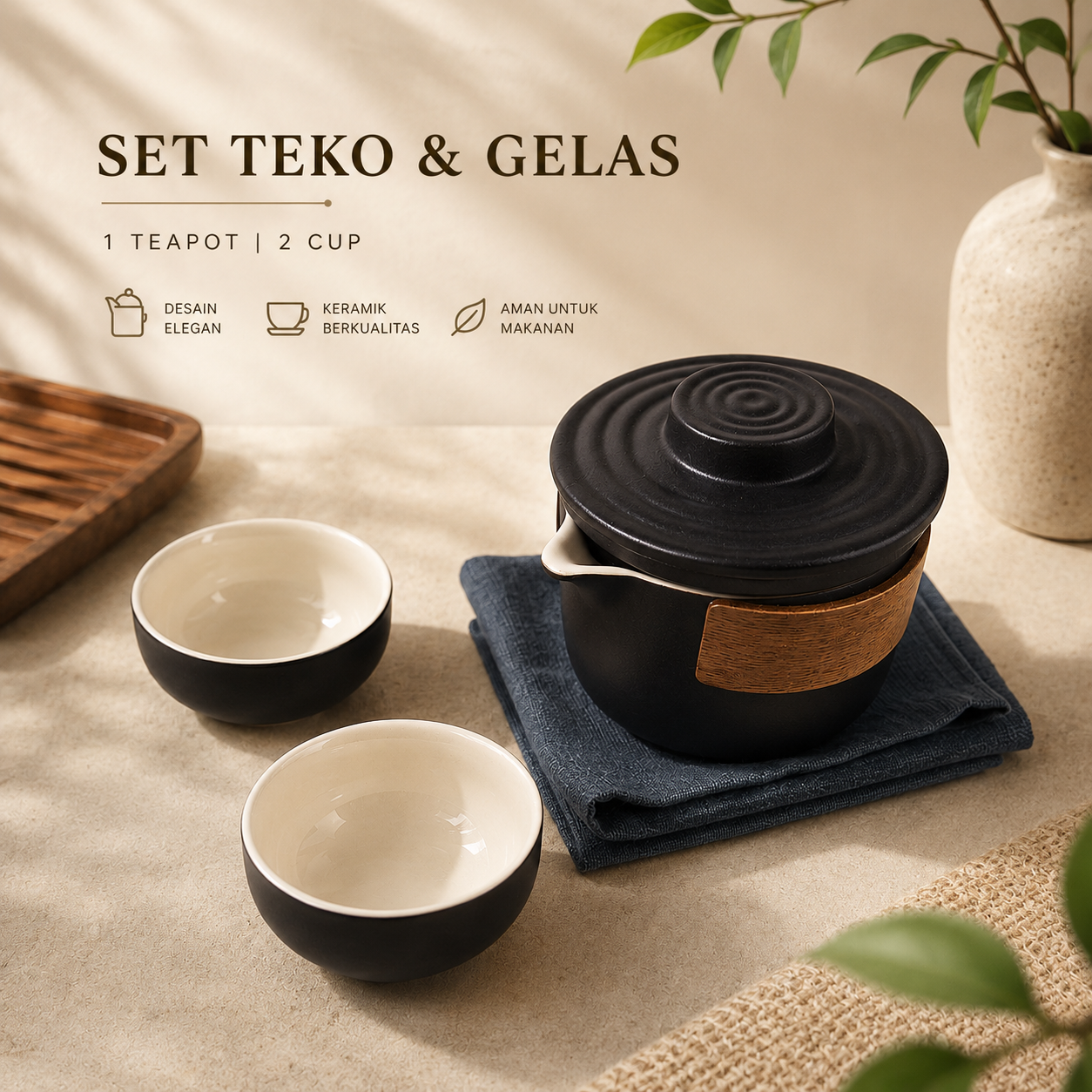 JINGDE Set Teko Gelas Keramik Kopi Teh 1 Teapot 2 Cup Chinese Style - INU59 Gambar produk JINGDE Set Teko Gelas Keramik Kopi Teh 1 Teapot 2 Cup Chinese Style - INU59 - Utama