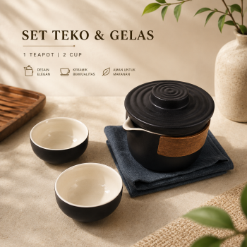 JINGDE Set Teko Gelas Keramik Kopi Teh 1 Teapot 2 Cup Chinese Style - INU59