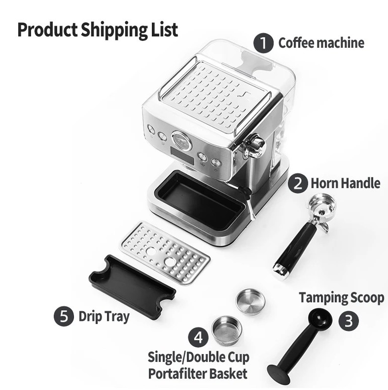Trieste Mesin Kopi Espresso Coffee Maker Frothing 20 Bar 1.2L 1150 W - CM-601G Gambar produk Trieste Mesin Kopi Espresso Coffee Maker Frothing 20 Bar 1.2L 1150 W - CM-601G - 8