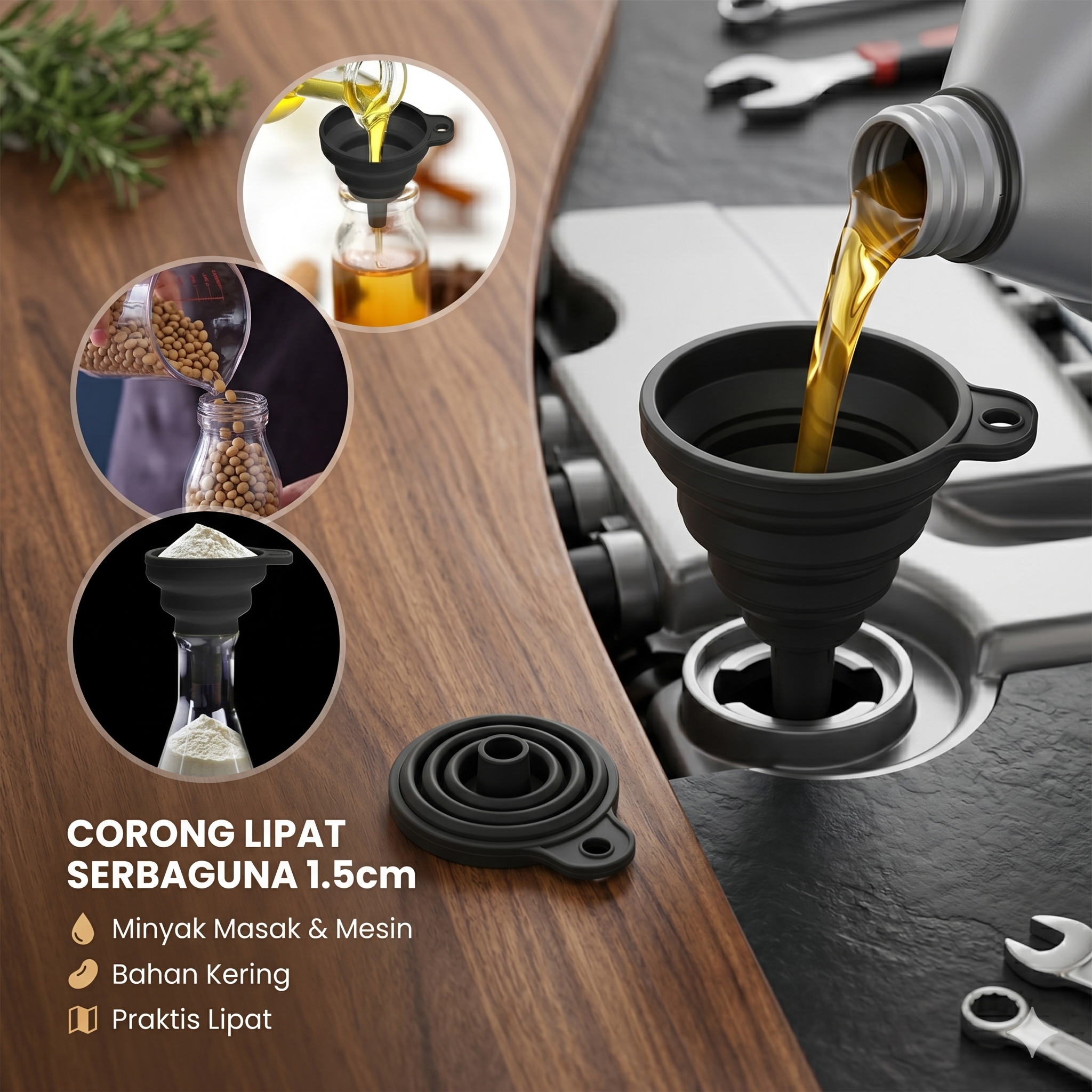 Gambar produk Corong Lipat Air Minyak Multifungsi Collapsible Silicone Funnel 1.5cm - FL15 - Utama