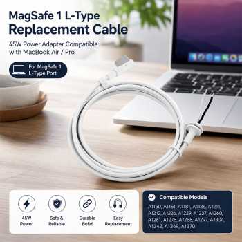 Gambar produk Nephy Kabel Chager Magsafe 1 L Type Replacement Cable Macbook Air/Pro 45W - AO20