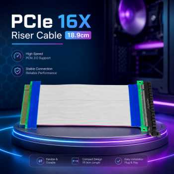 HOYATO PCIe 16X Riser Cable GPU VGA PCI Express Flex Ribbon 18.9cm - 28 AWG