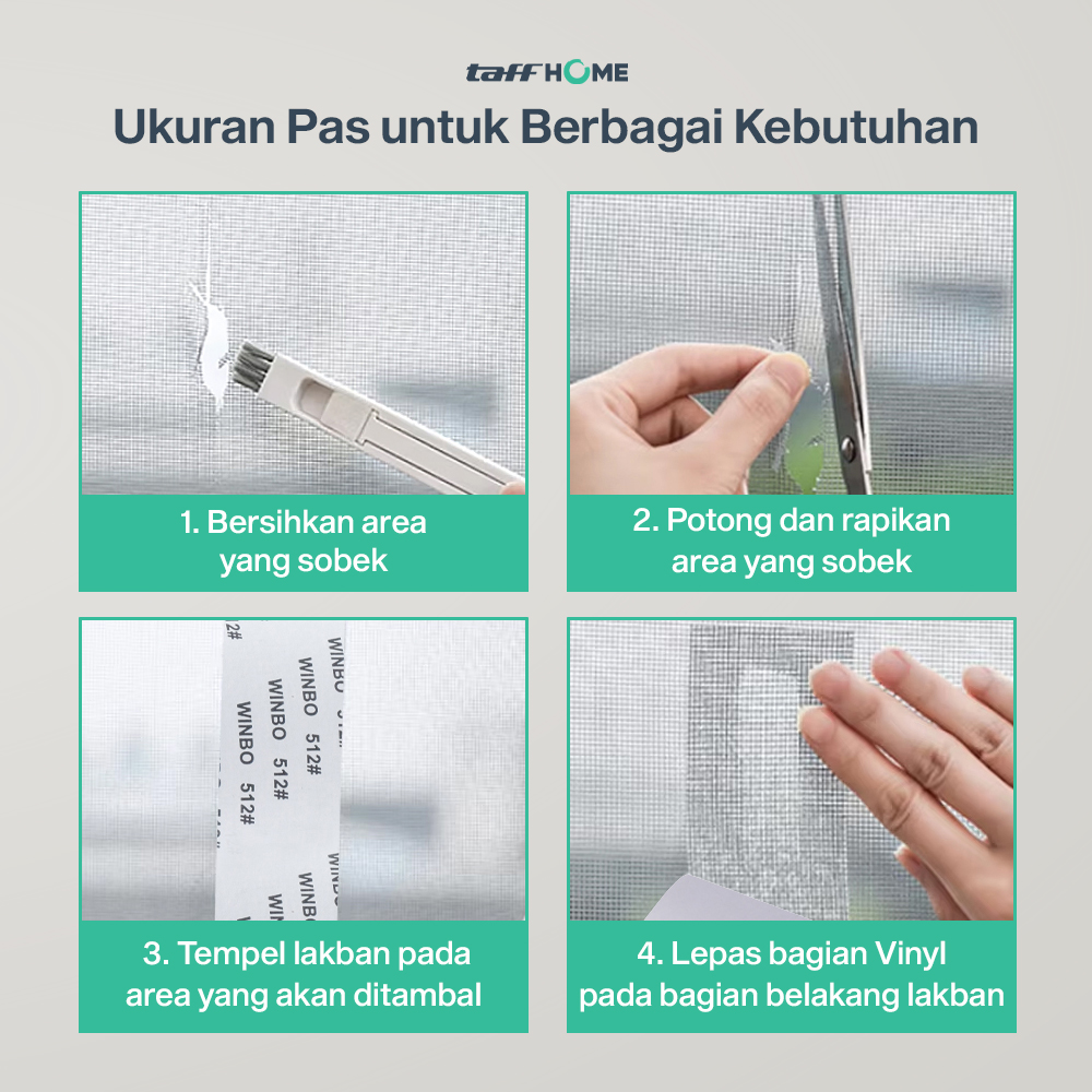 TaffHOME Lakban Kawat Nyamuk Tambalan Jendela Window Repair Tape 2M 50mm - TP512 Gambar produk TaffHOME Lakban Kawat Nyamuk Tambalan Jendela Window Repair Tape 2M 50mm - TP512 - 6