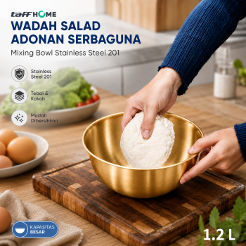 TaffHOME Wadah Salad Adonan Kue Serbaguna Mixing Bowl Stainless Steel - INU69