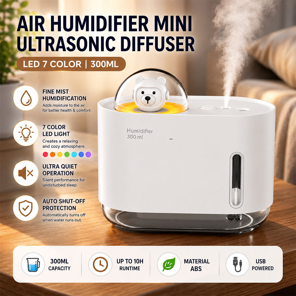 Fabo Air Humidifier Mini Ultrasonic Diffuser LED 7 Color 300ml - ABBP-M318 Gambar produk Fabo Air Humidifier Mini Ultrasonic Diffuser LED 7 Color 300ml - ABBP-M318 - Utama